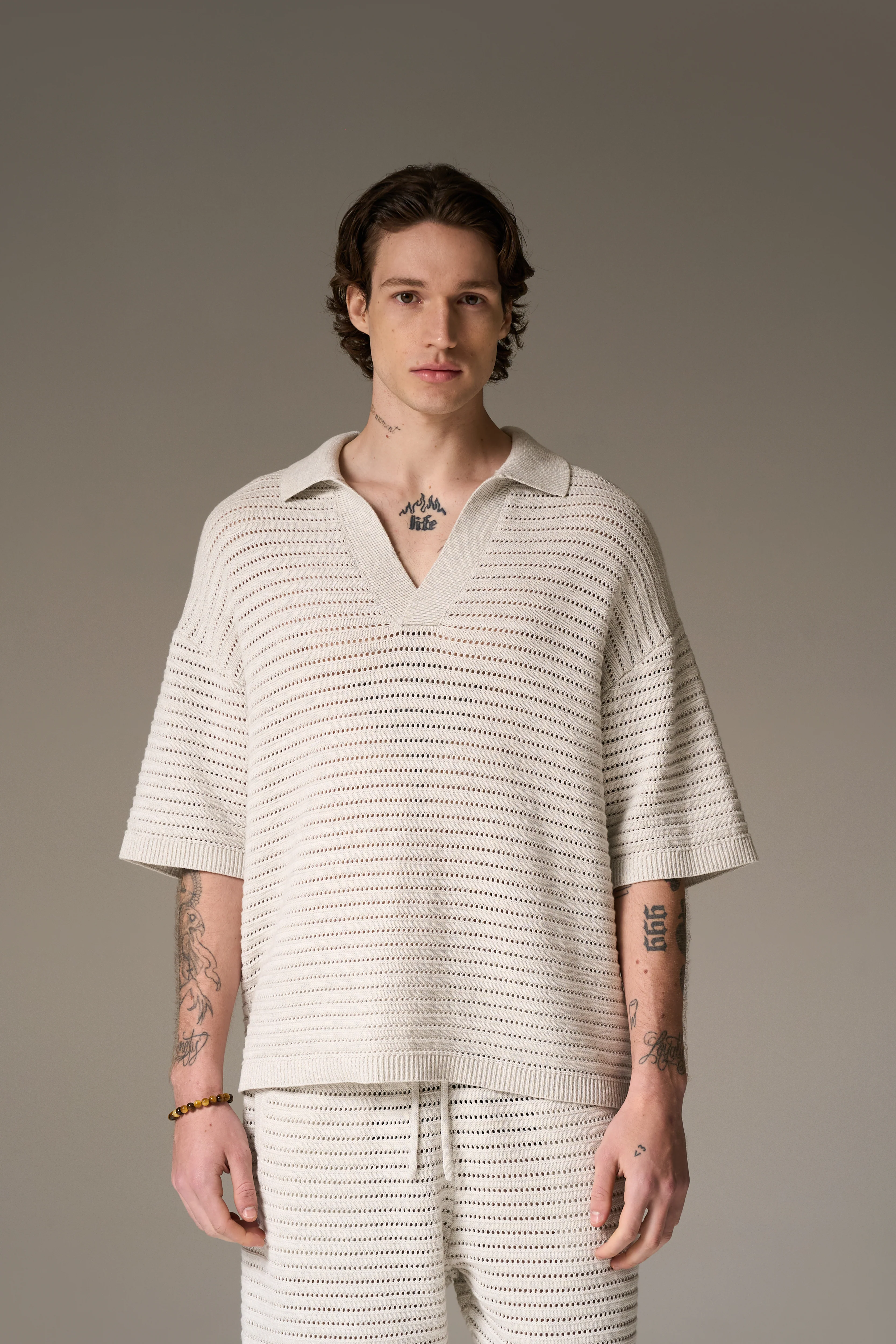 KNITTED POLO SHIRT - LIGHT GREY - Image 4