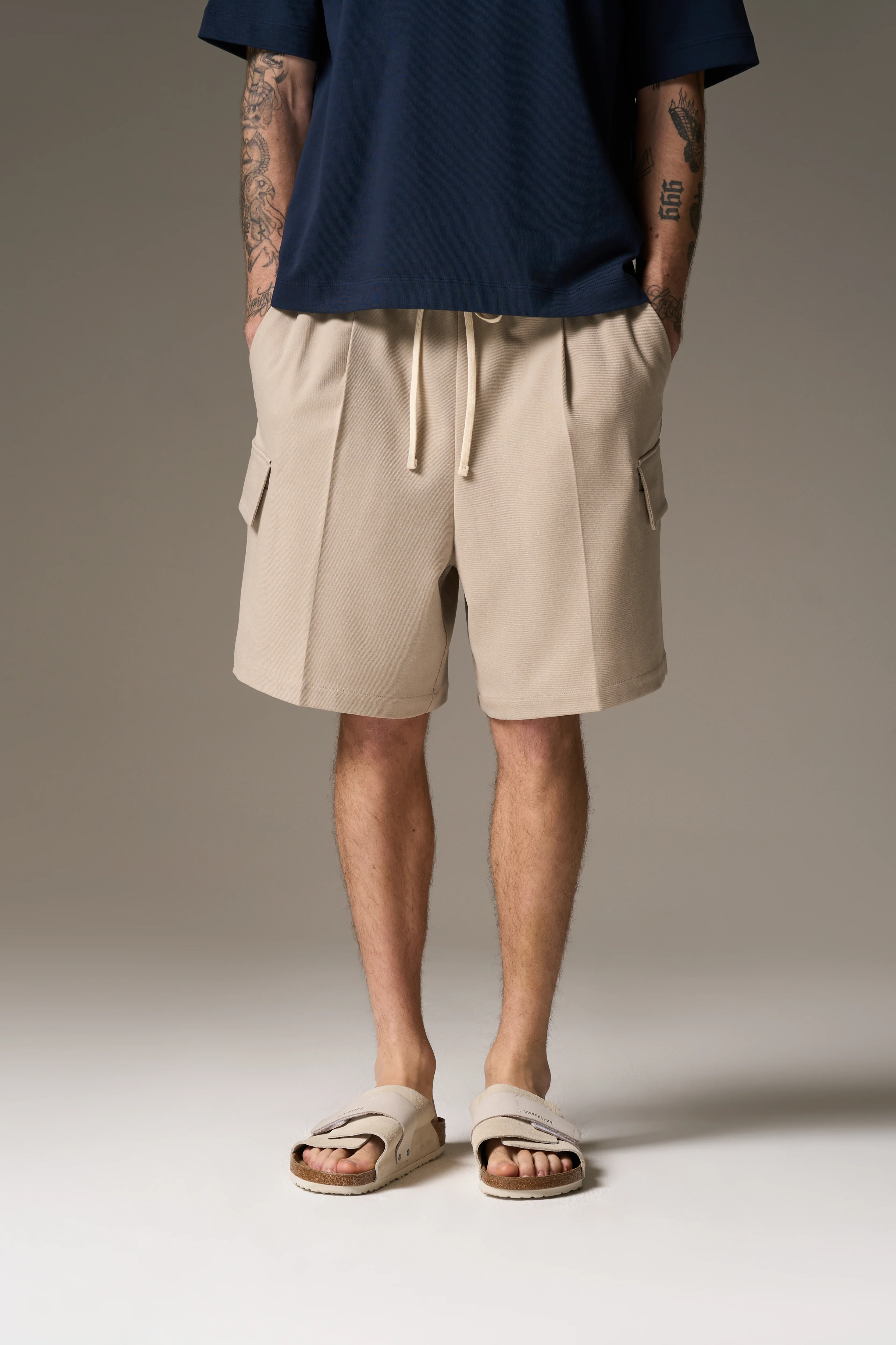 WIDE LEG SIDE POCKET SHORTS - BEIGE - Image 5